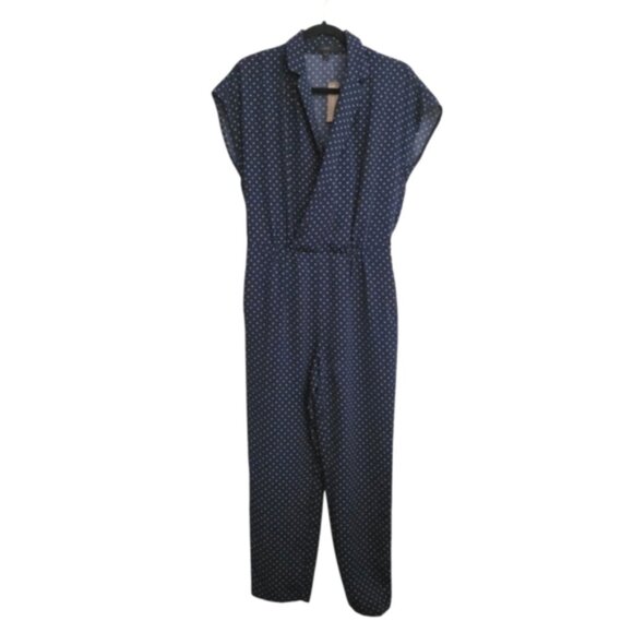 J Crew Dark Blue Pin Dot Jumpsuit Size 0 NEW - Picture 2 of 14